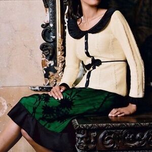 NWOT RARE Anthropologie Lithe Lyceum Green & Black Floral Appliqué Skirt